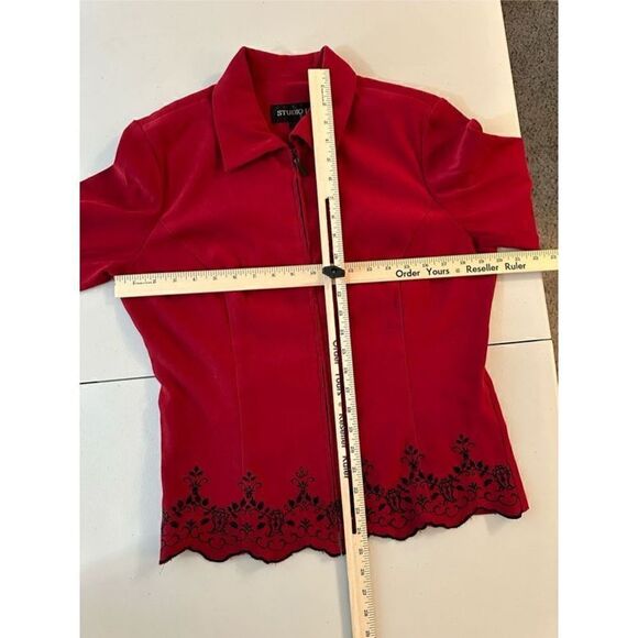 Studio I Women's Burgundy Red Zip-Up Collared Long-Sleeve Jacket Size Large - Picture 11 of 12